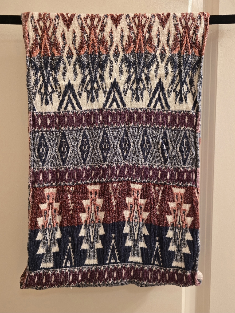Aztec Pattern Infinity Scarf in Navy, Rust & Cream - Picture 2 of 2